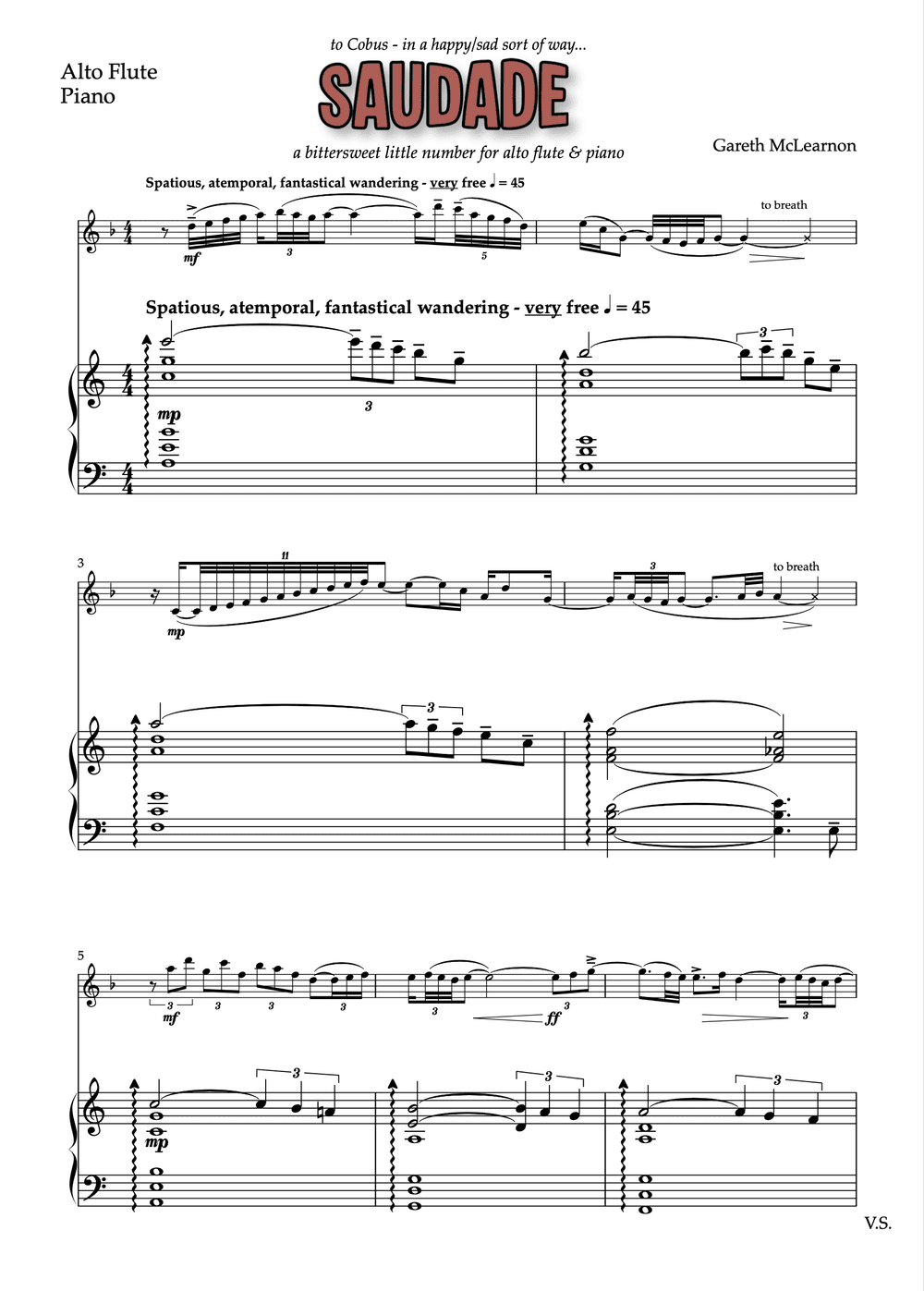 Saudade | Bossa Nova for Alto Flute & Piano — Gareth McLearnon
